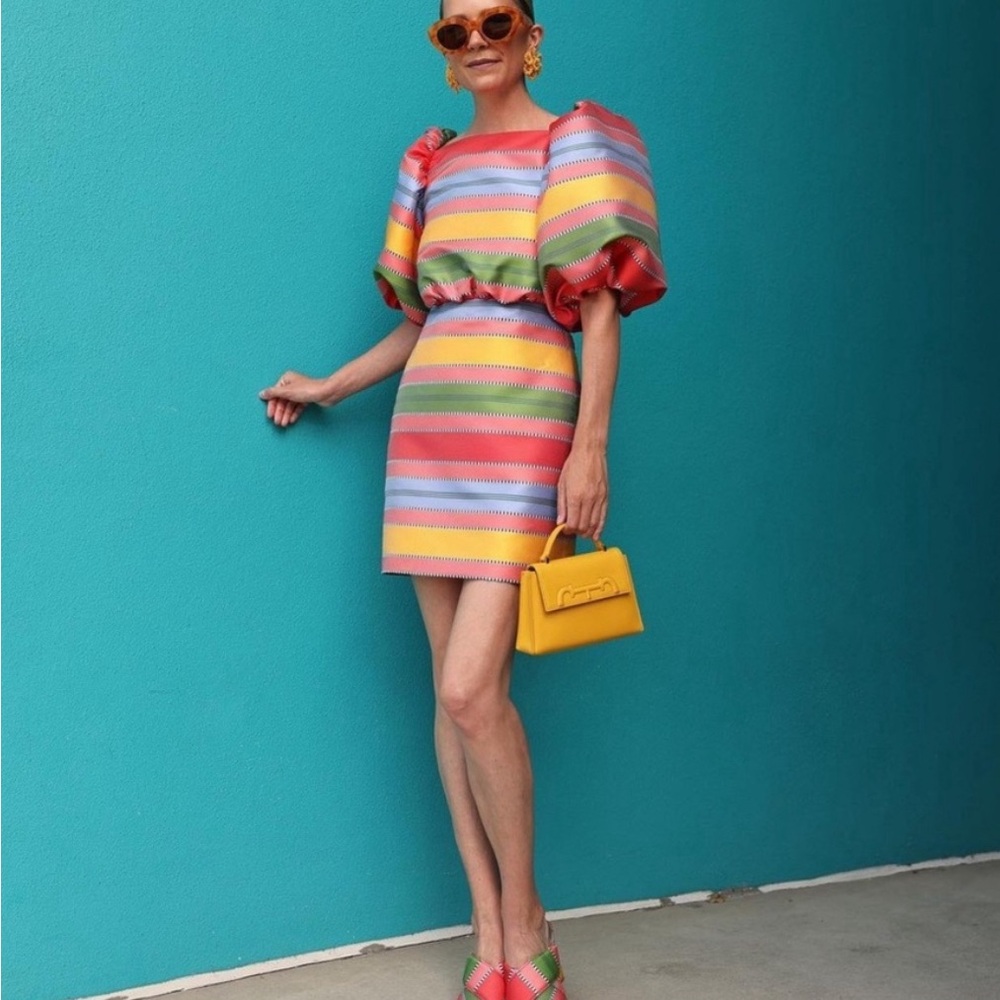 Antonio Melani x The Nat Note Nell Striped Short Puffed Sleeve Dress Size 10